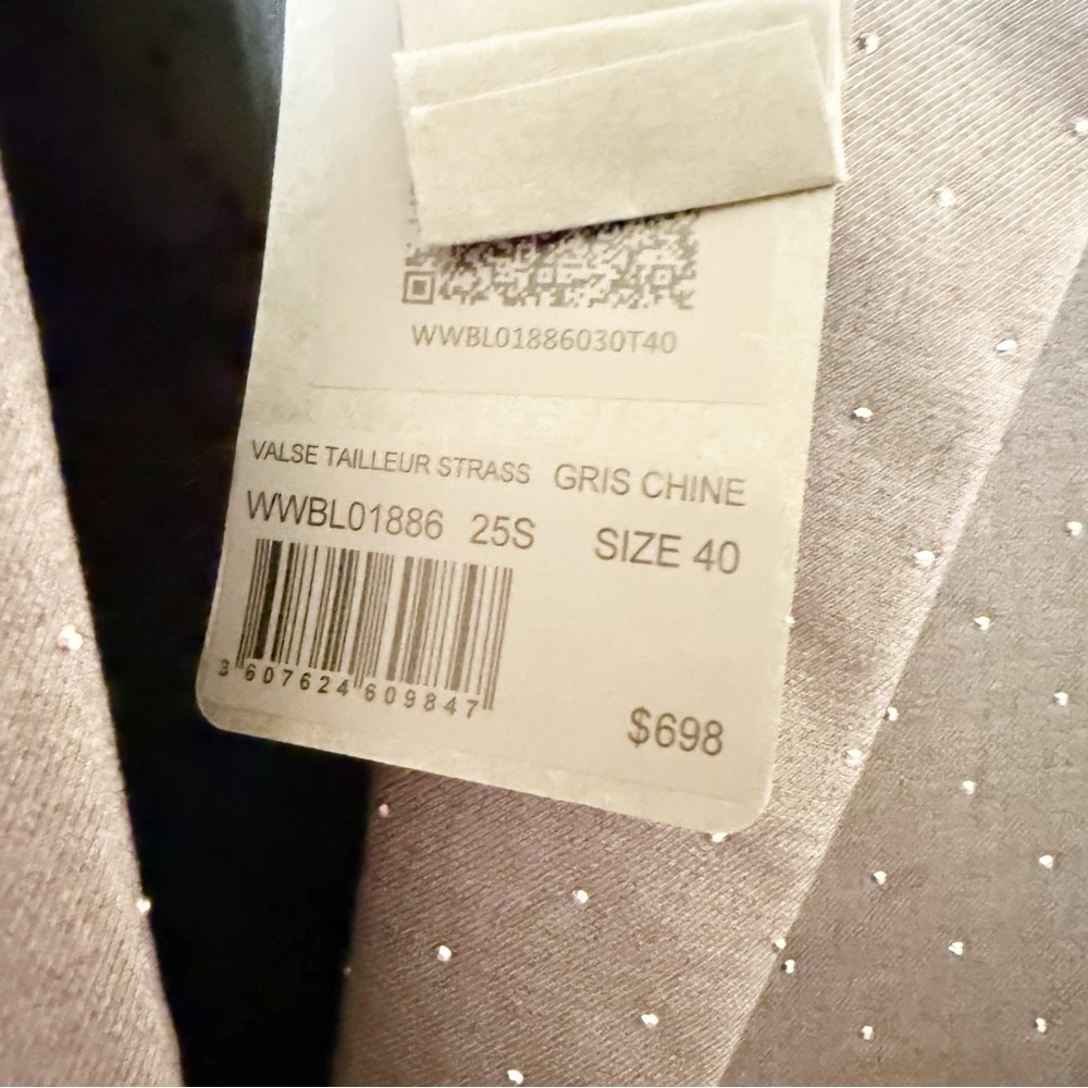 Zadig & Voltaire Valse Polka Dot Rhinestone Embellished Grey Structured Blazer - Picture 9 of 12